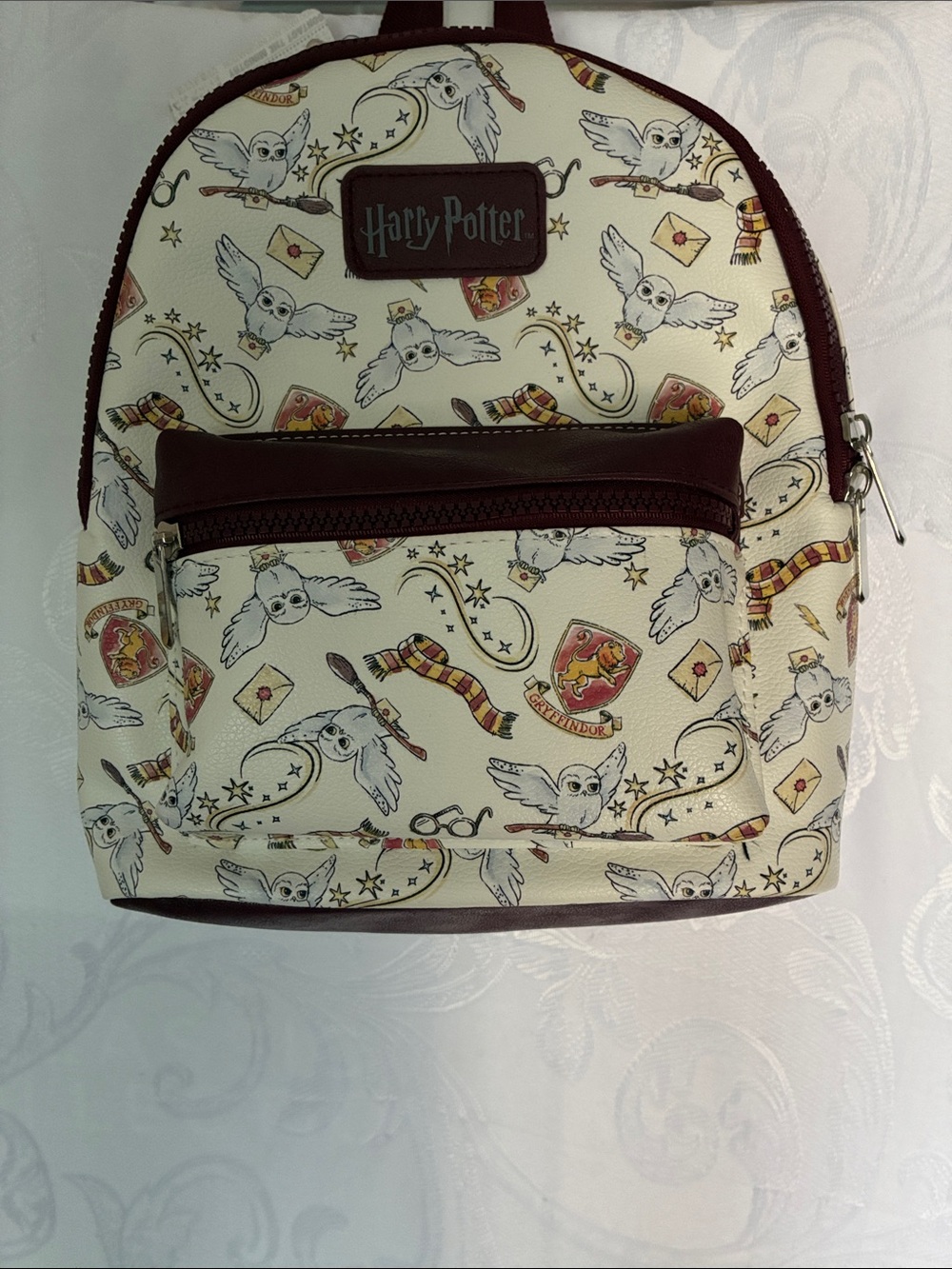 Warner Bros. Harry Potter Cream and Maroon Owl Print Small Backpack